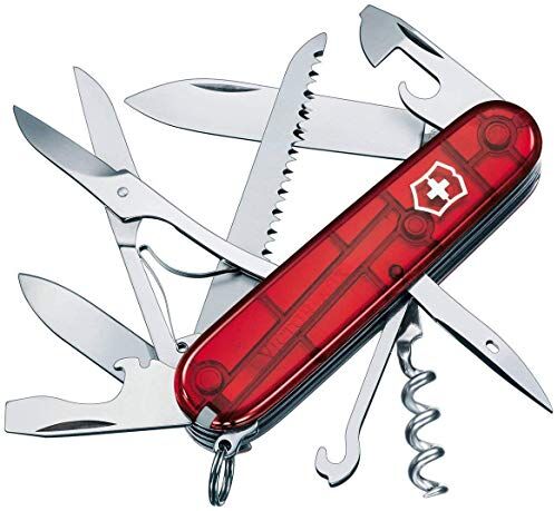 Victorinox , coltellino svizzero Huntsman (15 funzioni, forbici, seghetto per legno, cavatappi) rosso trasparente