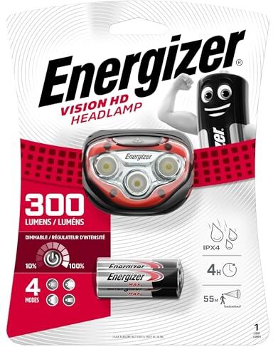 Energizer E300808800 Vision HD Lampada Frontale, Rosso