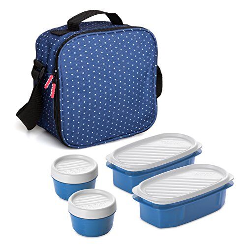 TATAY Urban Food Casual, Borsa Termica Porta Pranzo, 3L Capacità, con 4 Contenitori Alimentari, 2 x 0.5 L, 2 x 0.2 L, senza BPA, Blu (con Puntini), 22.5 x 10 x 22 cm