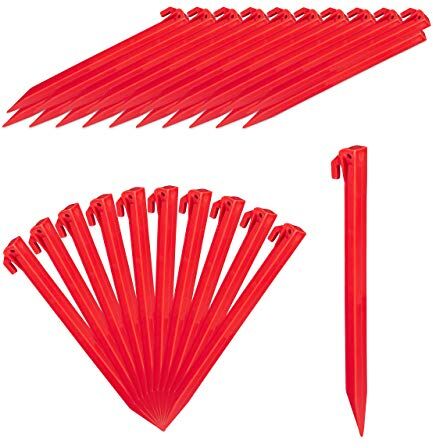 Relaxdays Picchetti, Set 32 Punteruoli, per Terreni Sabbiosi e Soffici, Chiodi 31 cm ca. di Lunghezza, Plastica, rosso