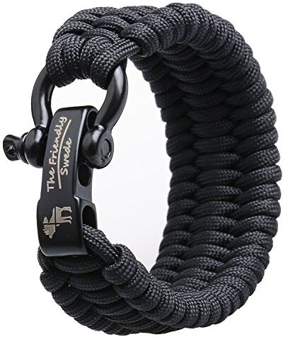 THE FRIENDLY SWEDE Braccialetto di Sopravvivenza Trilobite in Paracord Extra Robusto con Gancio in Acciaio Inossidabile Taglia Regolabile Disponibile in Diverse Taglie (Nero, S)