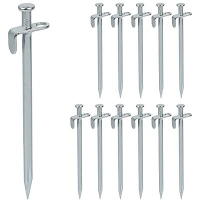 Relaxdays Set da 12 Picchetti da Tenda, Pioli Ancoraggio su Terreni Duri, Acciaio Zincato, con Ganci, L: 20 cm, Argento Relaxdays Set da 12 Picchetti da Tenda, Pioli Ancoraggio su Terreni Duri, Acciaio Zincato, con Ganci, L: 20 cm, Argento