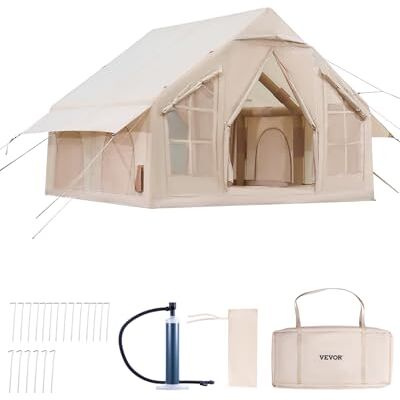VEVOR Tende Gonfiabili per Campeggio, Tenda Gonfiabile per 4-6 Persone con Pompa a Mano, Tenda da Glamping 300D Oxford 4 Stagioni con Jack per Stufa, 2 Porte e 4 Finestre a Rete, Borsa Portaoggetti VEVOR Tende Gonfiabili per Campeggio, Tenda Gonfiabile per 4-6 Persone con Pompa a Mano, Tenda da Glamping 300D Oxford 4 Stagioni con Jack per Stufa, 2 Porte e 4 Finestre a Rete, Borsa Portaoggetti
