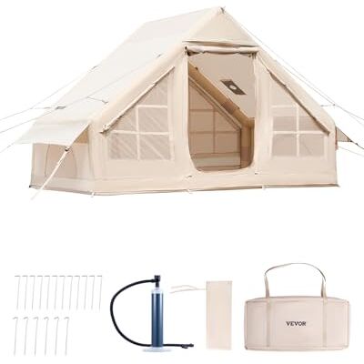 VEVOR Tende Gonfiabili per Campeggio, Tenda Gonfiabile per 3-5 Persone con Pompa a Mano, Tenda da Glamping 300D Oxford 4 Stagioni con Jack per Stufa, 2 Porte e 2 Finestre a Rete, Borsa Portaoggetti VEVOR Tende Gonfiabili per Campeggio, Tenda Gonfiabile per 3-5 Persone con Pompa a Mano, Tenda da Glamping 300D Oxford 4 Stagioni con Jack per Stufa, 2 Porte e 2 Finestre a Rete, Borsa Portaoggetti