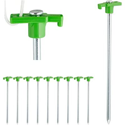 Relaxdays Set da 10 Picchetti, Pioli da Tenda, Ancoraggio Terreni Duri, 25cm, Campeggio, Acciaio Zincato, Verde Chiaro Relaxdays Set da 10 Picchetti, Pioli da Tenda, Ancoraggio Terreni Duri, 25cm, Campeggio, Acciaio Zincato, Verde Chiaro