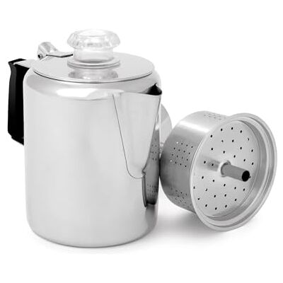 GSI Outdoors Caffettiera da 3 tazze in acciaio inox con manico in silicone per campeggio, viaggi, camper e caccia, sicura per stufa GSI Outdoors Caffettiera da 3 tazze in acciaio inox con manico in silicone per campeggio, viaggi, camper e caccia, sicura per stufa