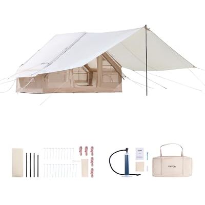 VEVOR Tende Gonfiabili per Campeggio, Tenda Gonfiabile 3-5 Persone con Pompa Mano, Tenda Glamping 300D Oxford 4 Stagioni, Baldacchino, Jack per Stufa, 2 Porte e 2 Finestre Rete, Borsa Portaoggetti VEVOR Tende Gonfiabili per Campeggio, Tenda Gonfiabile 3-5 Persone con Pompa Mano, Tenda Glamping 300D Oxford 4 Stagioni, Baldacchino, Jack per Stufa, 2 Porte e 2 Finestre Rete, Borsa Portaoggetti