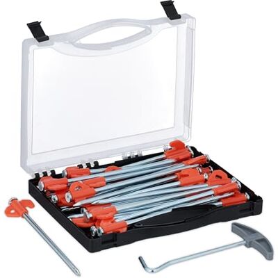Relaxdays Picchetti per Tenda da Campeggio, Set 30 Pioli Ancoraggio, Terreni Duri, Acciaio L: 20,5 cm, Argento Arancione Relaxdays Picchetti per Tenda da Campeggio, Set 30 Pioli Ancoraggio, Terreni Duri, Acciaio L: 20,5 cm, Argento Arancione