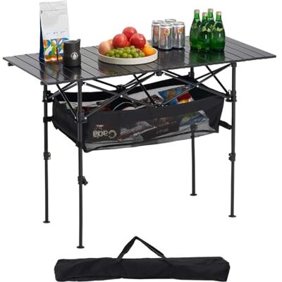 VEVOR Tavolo da Campeggio Pieghevole, Tavolo da Spiaggia in Alluminio Leggero con Altezza Regolabile, Ampia Borsa Portaoggetti e Borsa per Trasporto, per Barbecue all'Aperto, Picnic, Viaggi, Nero VEVOR Tavolo da Campeggio Pieghevole, Tavolo da Spiaggia in Alluminio Leggero con Altezza Regolabile, Ampia Borsa Portaoggetti e Borsa per Trasporto, per Barbecue all'Aperto, Picnic, Viaggi, Nero