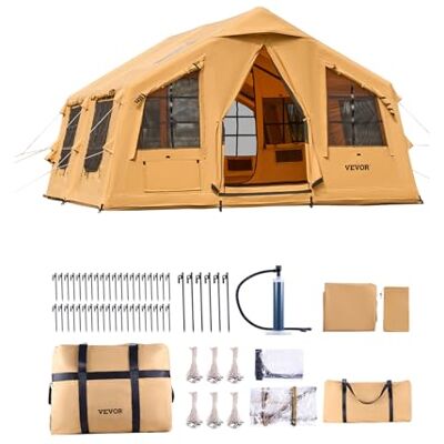 VEVOR Tende Gonfiabili per Campeggio, Tenda Gonfiabile per 8-12 Persone, Tenda Glamping per 4 Stagioni con Pompa, 2 Lucernari, Baldacchino, Presa Stufa, 2 Porte e Finestre a Rete Borsa Portaoggetti VEVOR Tende Gonfiabili per Campeggio, Tenda Gonfiabile per 8-12 Persone, Tenda Glamping per 4 Stagioni con Pompa, 2 Lucernari, Baldacchino, Presa Stufa, 2 Porte e Finestre a Rete Borsa Portaoggetti