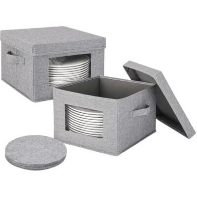 Relaxdays Portapiatti, grigio set da 2, 12 inserti in feltro, maniglie, finestra, HxLxP: 20,5 x 30,5 x 30,5 cm Relaxdays Portapiatti, grigio set da 2, 12 inserti in feltro, maniglie, finestra, HxLxP: 20,5 x 30,5 x 30,5 cm