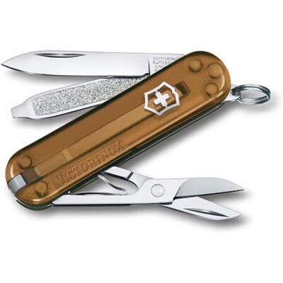 Victorinox , Classic SD, Coltellino Svizzero, Originale, Multiuso, Campeggio, 7 Funzioni, Lama, piccola, Lima per unghie, Marrone Trasparente Victorinox , Classic SD, Coltellino Svizzero, Originale, Multiuso, Campeggio, 7 Funzioni, Lama, piccola, Lima per unghie, Marrone Trasparente