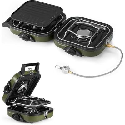 Naturehike Fornello a gas pieghevole da campeggio, 2 luci, piastra grill, bruciatore 2 in 1, portatile, accensione piezoelettrica, compatibile isobutano, ideale Naturehike Fornello a gas pieghevole da campeggio, 2 luci, piastra grill, bruciatore 2 in 1, portatile, accensione piezoelettrica, compatibile isobutano, ideale