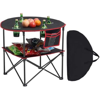 VEVOR Tavolo da Campeggio Pieghevole in Tessuto Oxford 600D Impermeabile, Tavolo da Picnic Portatile e Leggero per Esterni con 4 Portabicchieri e Borsa per Trasporto, per Picnic in Campeggio, Nero VEVOR Tavolo da Campeggio Pieghevole in Tessuto Oxford 600D Impermeabile, Tavolo da Picnic Portatile e Leggero per Esterni con 4 Portabicchieri e Borsa per Trasporto, per Picnic in Campeggio, Nero