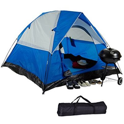 Relaxdays Tenda a Cupola da Campeggio, Trekking, 2-3 Posti, Impermeabile, UV 30+, HxLxP: 130 x 200 x 200 cm, Blu Relaxdays Tenda a Cupola da Campeggio, Trekking, 2-3 Posti, Impermeabile, UV 30+, HxLxP: 130 x 200 x 200 cm, Blu