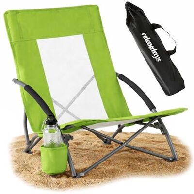Relaxdays Sedia da Mare Pieghevole , Borsa, portabevande, 135 kg, Mesh Traspirante, Leggera, Poliestere, Metallo, Verde Relaxdays Sedia da Mare Pieghevole , Borsa, portabevande, 135 kg, Mesh Traspirante, Leggera, Poliestere, Metallo, Verde