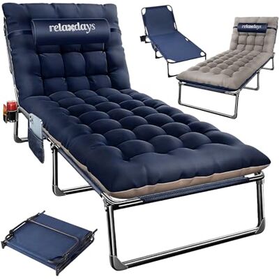 Relaxdays Letto da Campeggio Pieghevole, Materasso, Cuscino cervicale, Blu Portacellulare, max 250 kg, 26x190x72 cm Relaxdays Letto da Campeggio Pieghevole, Materasso, Cuscino cervicale, Blu Portacellulare, max 250 kg, 26x190x72 cm