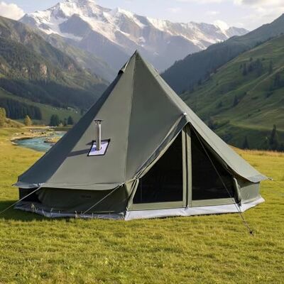 VEVOR Tenda a Campana in Tela 4 Stagioni 5 m per Campeggio, Tenda a Yurta con Presa Stufa, Tela Traspirante, Max 7 Persone, con Pavimento Staccabile con Cerniera, Uso Esterno per Campeggio Vacanze VEVOR Tenda a Campana in Tela 4 Stagioni 5 m per Campeggio, Tenda a Yurta con Presa Stufa, Tela Traspirante, Max 7 Persone, con Pavimento Staccabile con Cerniera, Uso Esterno per Campeggio Vacanze