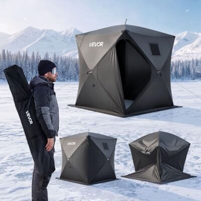 VEVOR Tenda da Pesca sul Ghiaccio da 2,28 x 2,28 x 1,95 m Area 5,39 m² Portatile per 3-4 Persone, Tessuto Oxford 300D, Struttura Hub-Style Shanty, con Picchetti Corde Borsa per il Trasporto, Nera VEVOR Tenda da Pesca sul Ghiaccio da 2,28 x 2,28 x 1,95 m Area 5,39 m² Portatile per 3-4 Persone, Tessuto Oxford 300D, Struttura Hub-Style Shanty, con Picchetti Corde Borsa per il Trasporto, Nera