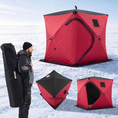 VEVOR Tenda da Pesca sul Ghiaccio Pop Up per 3-4 Persone 1,8 x 1,8 x 2 m Isolato per Ambiente Invernale, Area 3,13 m², Tessuto 600D a 4 Strati, Portatile, con Picchetti Corde e Borsa, Colore Rosso VEVOR Tenda da Pesca sul Ghiaccio Pop Up per 3-4 Persone 1,8 x 1,8 x 2 m Isolato per Ambiente Invernale, Area 3,13 m², Tessuto 600D a 4 Strati, Portatile, con Picchetti Corde e Borsa, Colore Rosso