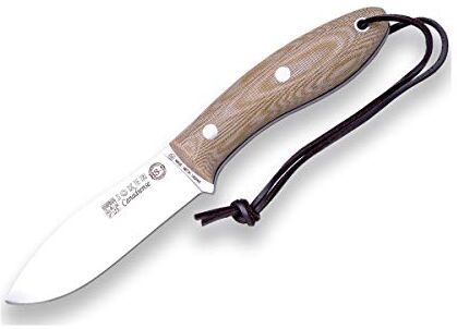 joker Bushcraft Coltello Canadiense CM114-P, Micarta Canvas Marrone Handle, Lama 10,5 cm di SANDVIK 14C28N, Fodero in Pelle, Strumento per Pesca, Caccia, Campeggio ed Escursionismo.