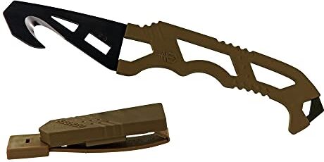 Gerber Tagliacinture , Coltello Crisis Hook Tan499, con Rompivetro e Chiave a Cilindro Per L'Ossigeno, Lunghezza Lama: 7,4 Cm, Marrone Coyote,