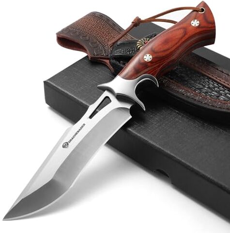 DRACHENADER coltelli da caccia professionali coltello da sopravvivenza coltello da caccia grande, lama fissa bushcraft molto affilata con fodero in vera pelle