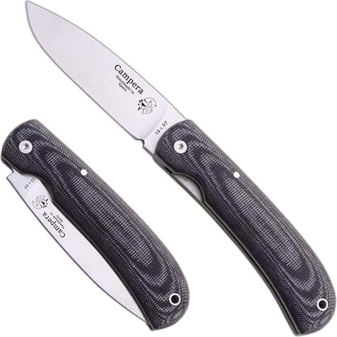 J&V Cuchillos de Aventura  Coltello Pieghevole CAMPERA  con Manico Nero TRF, Lama da 8,7 cm, Attrezzo da Campeggio per la Pesca, Caccia, attività Sportive