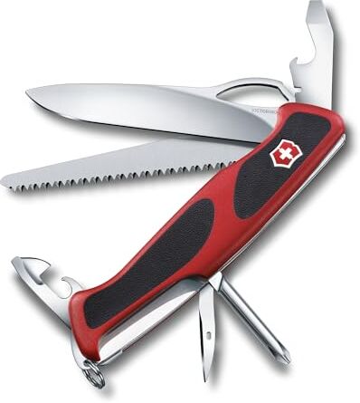 Victorinox , coltello tascabile svizzero Ranger Grip 78, 12 funzioni, lama bloccabile a una mano, colore rosso/nero