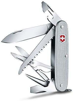 Victorinox coltello tascabile Farmer X Alox (10 funzioni, lama, apriscatole, cacciavite, sega per legno, forbici), argento