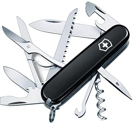 Victorinox Huntsman, coltello tascabile svizzero (15 funzioni, lama grande, cavatappi, forbici) nero