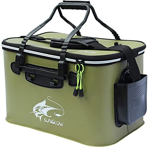 MMSGA Secchio di Protezione da Pesca, Pieghevole da 23L / 30L / 38L, Multifunzionale per Esche per Pesci Vivi , Borsa in EVA da Campeggio all'Aperto per Pesci (ArmyGreen,23L)