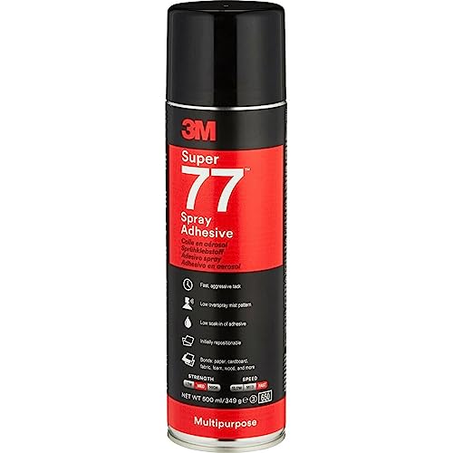3M Adesivo Spray Super 77 Colla Universale Trasparente ad Asciugatura Rapida, Permanente, 500 ml, 1 Pezzo