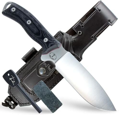 JEO-TEC Nº07 Coltello da Sopravvivenza Caccia Pesca Outdoor Campeggio, Lama in acciaio inox BOHLER N690C, Custodia in pelle per cintura multi-posizionale, Fatto a mano in Spagna