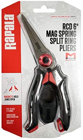 Rapala Pinze e Forbici da Pesca RCD Mag Spring Split Ring Pliers in Acciaio Inossidabile con Impugnatura Ergonomica Morbida e Custodia Inclusa Attrezzatura Pesca Professionale 15cm Nero/Rosso