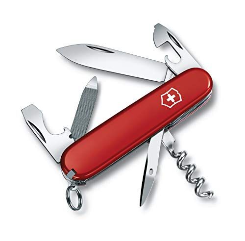 Victorinox Sportsman, Coltellino svizzero (Swiss Army Knife con 13 funzioni, lama grande, cavatappi, lima per unghie), rosso