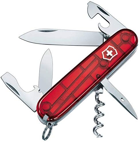 Victorinox , coltellino svizzero Spartan (12 funzioni, lama, cavatappi, apriscatole), rosso trasparente