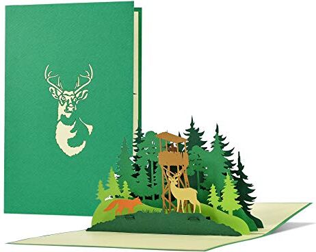 Diese-Klappkarten Biglietto di compleanno per cacciatori, forestali con pop-up 3D foresta, cervo, volpe   Buono, invito alla caccia   Regali per uomini per esami di caccia, licenza di caccia,