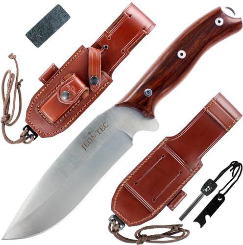 JEO-TEC Nº9 Coltello da Sopravvivenza Caccia Pesca Outdoor Campeggio, Lama in acciaio inox MOVA (Molybdenum-Vanadium, HRC 56-58), Custodia, Fatto a mano in Spagna