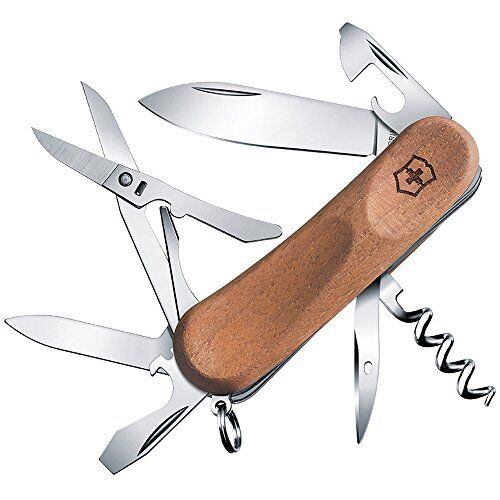Victorinox , coltellino svizzero Evolution Wood 14 (12 funzioni, forbici, cavatappi), in legno di noce