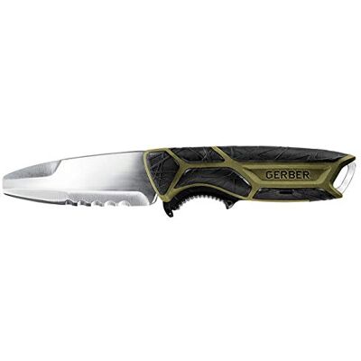 Gerber Coltello da pesca con fodero, Lunghezza lama: 10,4 cm, CrossRiver Combo Knife Freshwater, Acciaio inox, Verde Oliva/Nero, 30-001454 Gerber Coltello da pesca con fodero, Lunghezza lama: 10,4 cm, CrossRiver Combo Knife Freshwater, Acciaio inox, Verde Oliva/Nero, 30-001454