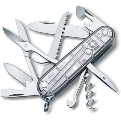 Victorinox , Huntsman, Coltellino Svizzero, Originale, Multiuso, Campeggio, 15 Funzioni, Lama, grande, Cavatappi, Argento Trasparente Victorinox , Huntsman, Coltellino Svizzero, Originale, Multiuso, Campeggio, 15 Funzioni, Lama, grande, Cavatappi, Argento Trasparente