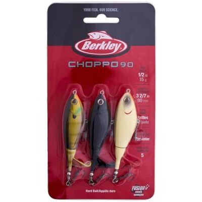 Berkley Choppo, Esca di superficie, ampia superficie dell’elica per il massimo disturbo, con amo Sharp Fusion19, dimensione 90, 8,9 cm, colori assortiti, confezione da 3 Berkley Choppo, Esca di superficie, ampia superficie dell’elica per il massimo disturbo, con amo Sharp Fusion19, dimensione 90, 8,9 cm, colori assortiti, confezione da 3