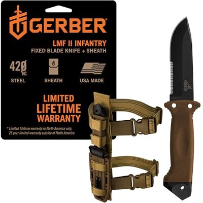 Gerber Coltello di Sopravvivenza con Lama Seghettata Parziale e Fondina Per La Gamba, Lmf Ii Infantry, Lunghezza Lama: 12,3 Cm, Acciaio 420Hc, Gerber Coltello di Sopravvivenza con Lama Seghettata Parziale e Fondina Per La Gamba, Lmf Ii Infantry, Lunghezza Lama: 12,3 Cm, Acciaio 420Hc,