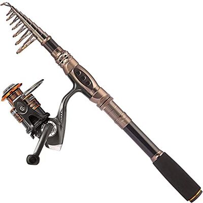 PLUSINNO Canna da pesca telescopica con mulinello in fibra di carbonio, per acqua salata e dolce, kit con canna da pesca PLUSINNO Canna da pesca telescopica con mulinello in fibra di carbonio, per acqua salata e dolce, kit con canna da pesca