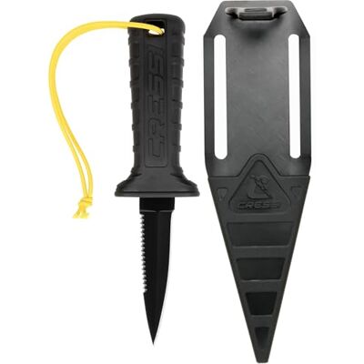 CRESSI Mamba Knife Teflon Coated-Coltello per Immersioni, Design Sottile Appuntito, Lama Doppio Taglio Liscio/Seghettato in Acciaio Inox 4Cr14/Teflon Nero di 7cm, Fodero con Laccio/Fermo di Sicurezza CRESSI Mamba Knife Teflon Coated-Coltello per Immersioni, Design Sottile Appuntito, Lama Doppio Taglio Liscio/Seghettato in Acciaio Inox 4Cr14/Teflon Nero di 7cm, Fodero con Laccio/Fermo di Sicurezza