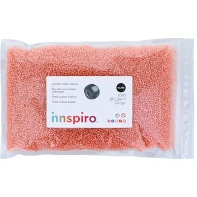 INNSPIRO Rocchetto in vetro rotondo colore interno pesca 2,3 mm. 10/0 500 gr. INNSPIRO Rocchetto in vetro rotondo colore interno pesca 2,3 mm. 10/0 500 gr.
