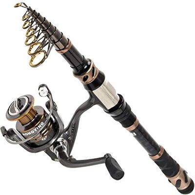 PLUSINNO Set di canna da pesca telescopica in fibra di carbonio, mulinello da spinning con 12+1 cuscinetti a sfera schermati in acciaio inox, kit completo da viaggio per acqua dolce e salata, 2,7 m PLUSINNO Set di canna da pesca telescopica in fibra di carbonio, mulinello da spinning con 12+1 cuscinetti a sfera schermati in acciaio inox, kit completo da viaggio per acqua dolce e salata, 2,7 m