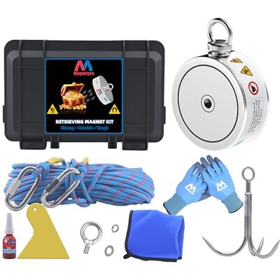 Magnetpro Set completo di magneti a recupero da 1360 kg, magnete da pesca double face, contiene un forte magnete al neodimio, corda resistente da 20 metri, moschettone, guanti, gancio e una borsa per Magnetpro Set completo di magneti a recupero da 1360 kg, magnete da pesca double face, contiene un forte magnete al neodimio, corda resistente da 20 metri, moschettone, guanti, gancio e una borsa per