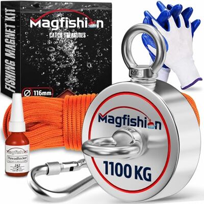 Magfishion Calamita Potente Set di Magnete da Pesca 1100 KG (2x 550kg) Ø116mm Magneti al Neodimio Calamite Potenti con Corda (20M) & Guanti Magnet Fishing Magfishion Calamita Potente Set di Magnete da Pesca 1100 KG (2x 550kg) Ø116mm Magneti al Neodimio Calamite Potenti con Corda (20M) & Guanti Magnet Fishing